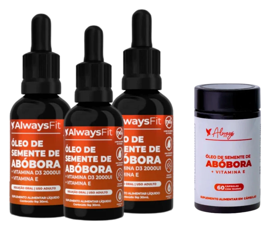 Kit com 3 frascos de Óleo de Semente de Abóbora com as cápsulas de brinde